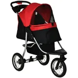 PawHut Hundewagen Hundebuggy Katzenbuggy Pet Stroller mit 3 Rädern klappbar Hunde Katze Oxford Rot+Schwarz 109,5 x x cm - rot