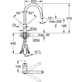 Grohe Minta Einhand-Spültischbatterie, C-Auslauf, mit herausziehbarer Spülbrause, 32321GN2