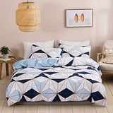 ARYURBU Bettwäsche 240x220 cm & Kissenbezüge 80x80 cm - aus Atmungsaktiv Mikrofaser, Leicht und Weich Bettbezug Set 3teilig mit Geometrisch Design - Dreieck Blau Weiß