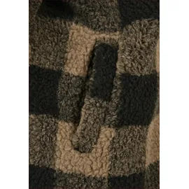 URBAN CLASSICS Hooded Oversized Check Sherpa Big Jacke Beige / Black 4XL