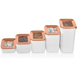 Vip Ahmet 5er Set Vakuum-Set Aufbewahrungsbehälter-Set 250ml - 1700ml Quadrat stapelbar Weiß Kupfer