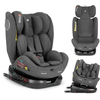 KikkaBoo Kindersitz 9-36 kg mit ISOFIX & 360° Drehung i-MOOVE 2, i-SIZE, 40-150 cm Reboarder, Rückwärts/Vorwärtsgerichtet, Verstellbare Kopfstütze, Liegefunktion, Dunkelgrau