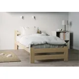 home collective Holzbett 100x200 cm mit Lattenrost Modern Bett Kiefer Massiv Bettgestell Einzelbett Massivholzbett Klassisch Komfortabel & Langlebig Skandinavisch Boho Landhaus Kopfteil mittel Natur