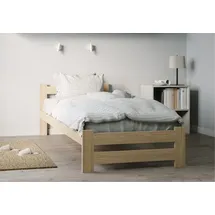 home collective Holzbett 100x200 cm mit Lattenrost Modern Bett Kiefer Massiv Bettgestell Einzelbett Massivholzbett Klassisch Komfortabel & Langlebig Skandinavisch Boho Landhaus Kopfteil mittel Natur