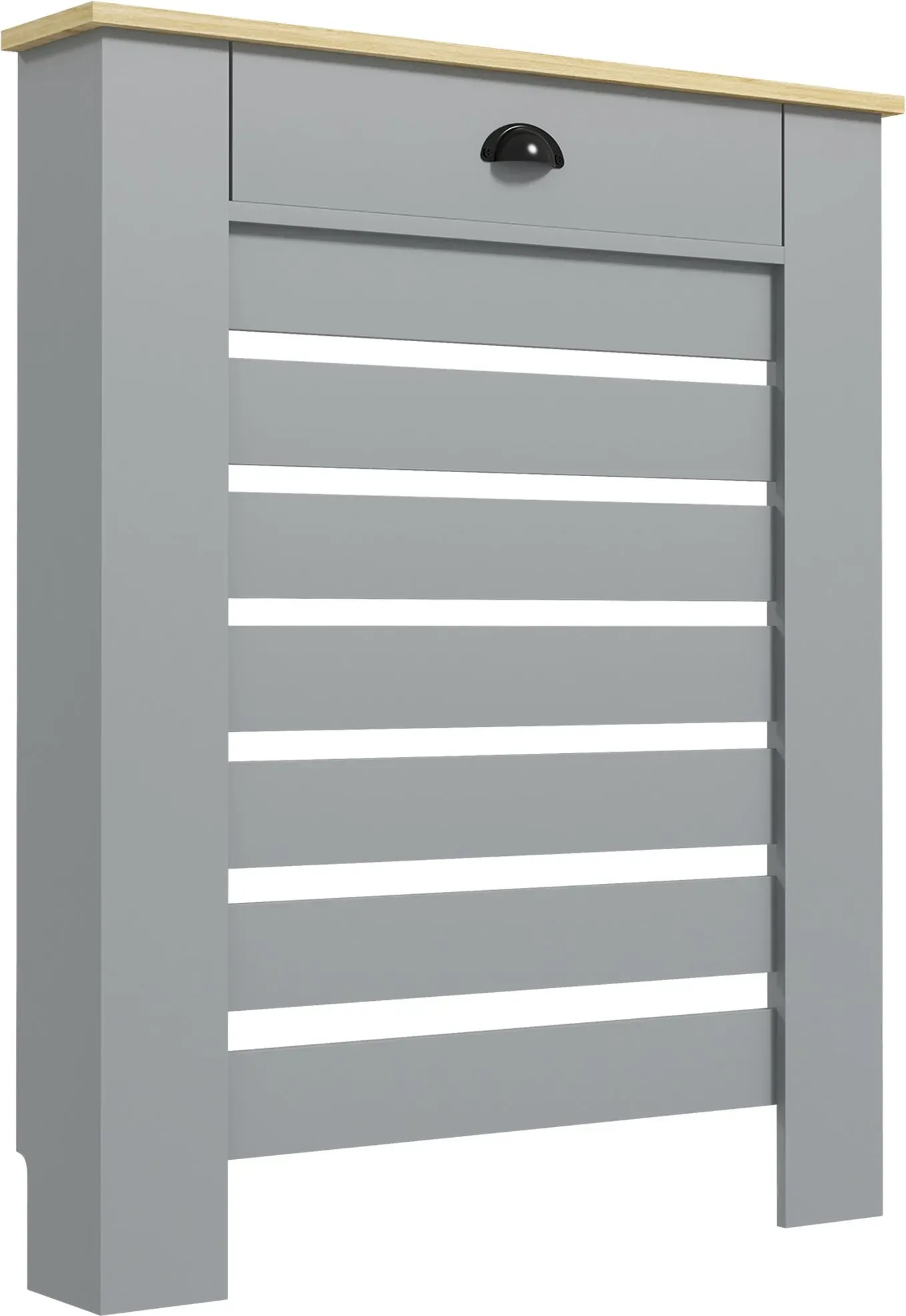 HOMCOM Heizkörperverkleidung in modernem Lamellendesign, Gitterabdeckung mit MDF-Schublade, für Zuhause und Büro, 78x19x95,5 cm, Grau   Aosom