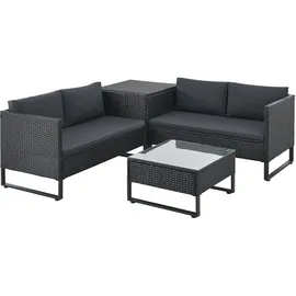 Juskys Polyrattan Lounge Santorini - Outdoor Sitzecke mit Beistelltisch & Auflagenbox - Schwarz