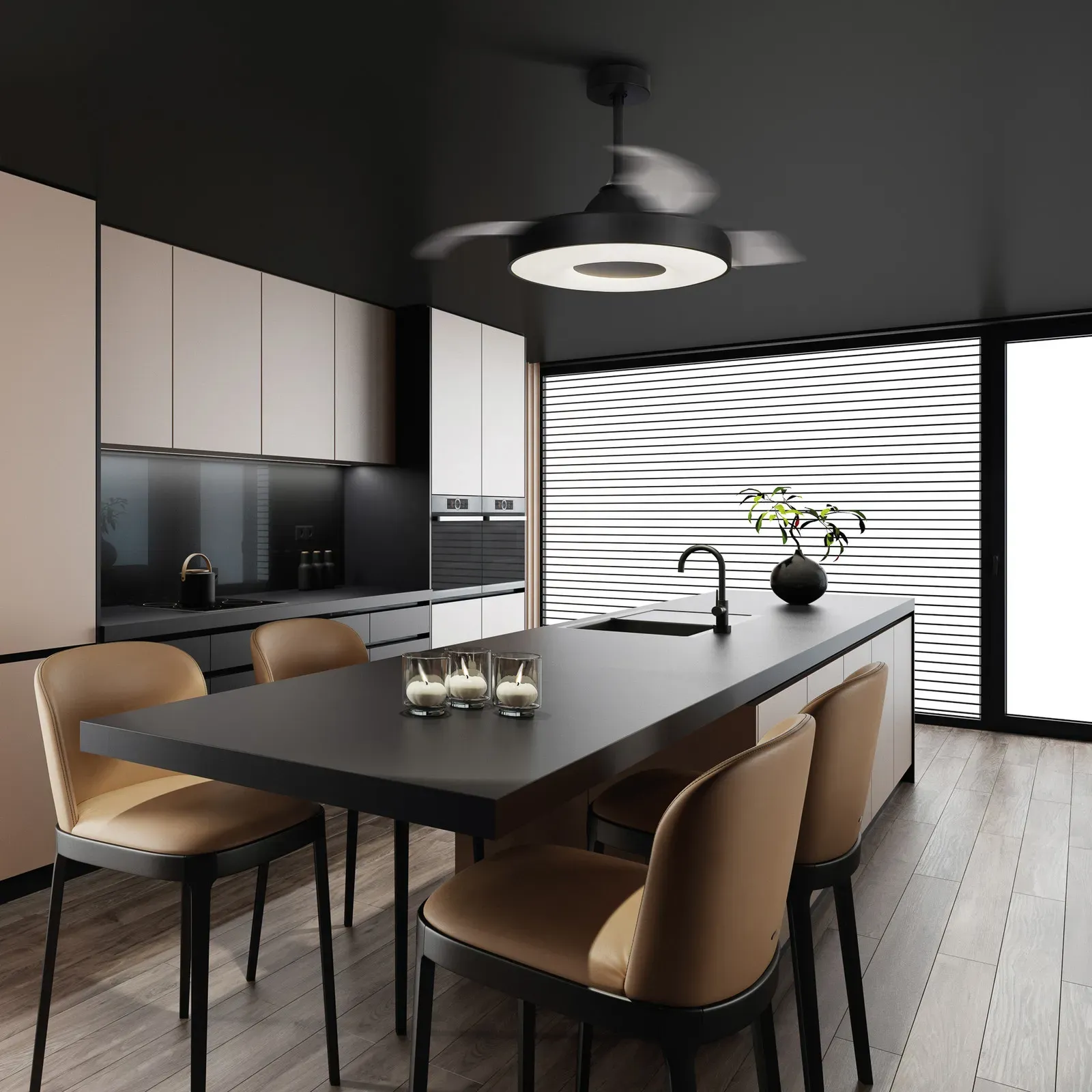 Coin LED-Deckenventilator, schwarz, DC leise, CCT - Mantra Mantra Iluminación, Coin, dimmbar, Schwarz, für Wohnzimmer, Kunststoff, Modern - 48