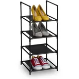 Relaxdays Schuhregal, 4 Ebenen, HBT: 72x33x33 cm, Metall Schuhablage, Stoff Ablage, schmales Schuhgestell, schwarz/grau