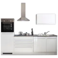 Stella Trading Jazz 6 Moderne Küchenzeile mit Elektrogeräten in Weiß Hochglanz, Metallic Grau - Geräumige Einbauküche mit viel Stauraum - 260 x 200 x 60 cm (B/H/T)