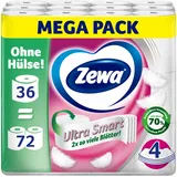 Zewa Ultra Smart, Toilettenpapier Großpackung, 36 Rollen á 280 Blatt, Riesenrolle, 4-lagig, hell