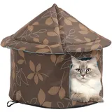 Katzenhaus Für Draußen Winterfest Wasserdicht, Katzenhaus Outdoor, Warm Faltbare Pet Tierheim Für Katzen, Katzenhöhle, Katzenbett Mit Abnehmbarem Kissen Für Streuner Haustiere (Braun, Runder Typ)