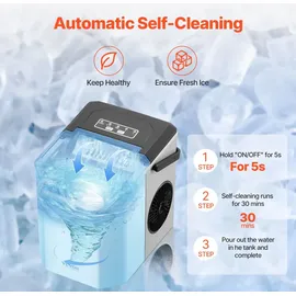 Vevor Eisbereiter Eiswürfelmaschine 9 Würfel in 6 Minuten, 11,8 kg / 24 h, tragbarer Eiswürfelbereiter mit Schaufel & Korb, Eismaschine mit 2 Größen für Küche Bar Silber