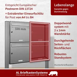 AL Briefkastensysteme 6er Premium Standbriefkasten Edelstahl Silber