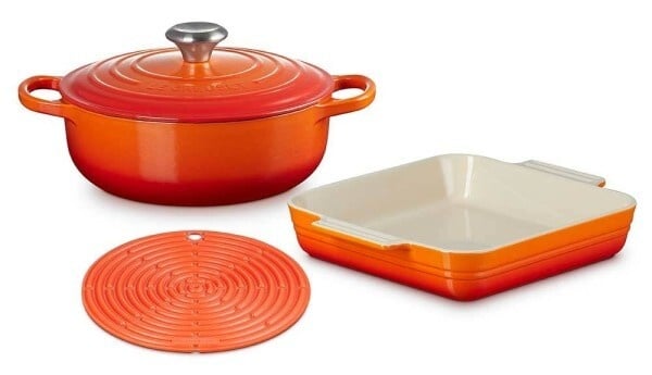 Le Creuset Guss, Steinzeug & Silikon-Set 3-tlg. Ofenrot