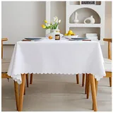 BHOMTY Quadratisch schmutzabweisende Tischdecke Baumwoll-Leinen-Tischdecke Wasserfeste, Pflegeleichte Oberfläche Weiß 120 x 120 cm