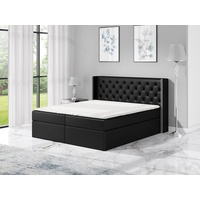 Boxspringbett ASTA 140x200 mit 2 Bettkästen, Bonell-Matratze und Topper. Farbe: Schwarz.