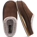 KuaiLu Herren Kuschelschuhe aus Plüsch mit offenem Rücken Herren Memory-Schaum Clog Hausschuhe Bequeme handgemachte Stitch Microsuede Slip-On Hausschuhe mit stützend Indoor Outdoor Braun Größe 48 - 48 EU