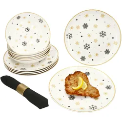 12tlg Tafelservice Stars schwarz gold 6 Personen Essteller Suppenteller Weihnachten