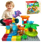 Murmelbahn Bauklötze Dinosaurier Set, 55 teiliges Interaktive Kugelbahnen Labyrinth Spiel Kompatibel Konstruktionsspielzeug, STEM Pädagogisches Geschenk für Kinder Alter von 3+ Jahren