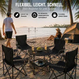 BigDean Camping Set 4x Campingstühle + 1x Campingtisch Schwarz
