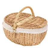 Jukeoiu Weiden-Picknickkorb | Vielseitiger Landhausstil mit Deckel,Aufbewahrungskorb in Kunststoff-Geflecht-Optik - für Esszimmer, Küche, Wandern, Camping, Brot, Snacks,