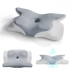 Juskys Nackenkissen 1er Set - Ergonomisch & Memory-Foam, Anpassungsfähig, Atmungsaktiv - weiß / grau