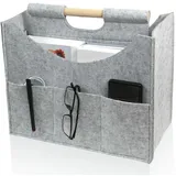 Zeitschriftenständer, Zeitungssammler, faltbarer moderner Filz Aufbewahrungskorb, 3 Staufächer, Massivholzgriff, passender Zeitungskorb für Haus und Wohnzimmer, Größe 38x20x30cm(Asche)