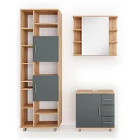Vicco Badmöbel-Set Ilias Eiche/Anthrazit 3 Teile mit Unterschrank 60