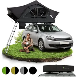Juskys Autodachzelt Lago 120 x 210 cm - LED-Beleuchtung & Leiter - Schwarz