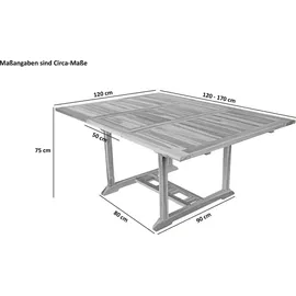 möbelliebling Teak Gartentisch 120-170 x 120 x 75 cm Beige