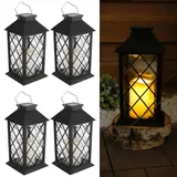 LUMILED 4x Set Solarlaterne Außen Solar Laternen Draußen LED Glas Laterne Solarleuchte Kerze Flammeneffekte Kerzenlaterne IP44 Vintage schwarz H... - Schwarz