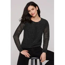 Rundhalspullover SOCCX, Damen, Gr. XXXL, schwarz, Material: 100% Polyester, Strukturmuster, casual, gerade normal, U-Boot-Ausschnitt, Langarm eingesetzt Rippbündchen, Pullover, mit U-Boot-Ausschnitt