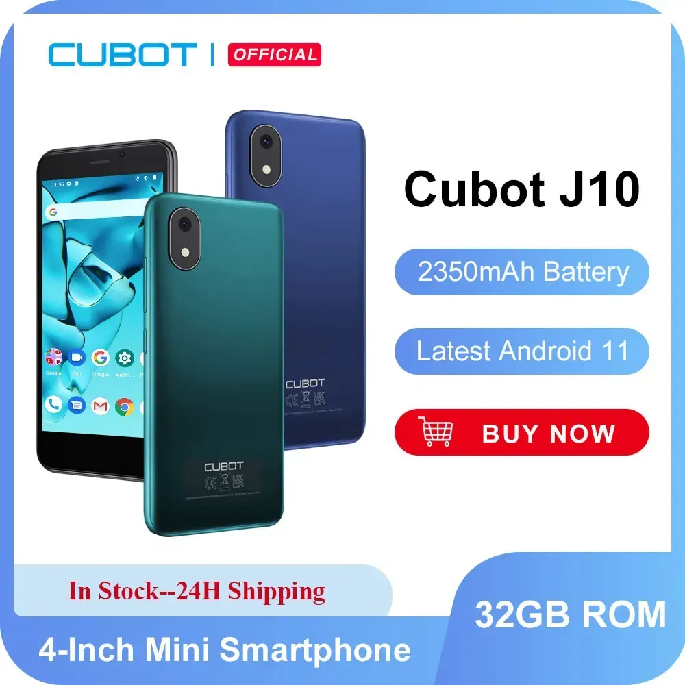 Cubot Smartphone 4-Zoll Mini Phone-J10, 32 GB ROM 2350 mAh 5 MP Rückfahrkamera Google Android 11 Dual-SIM-Karte 3G Telefon Face ID