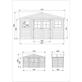 TIMBELA Gartenhaus 4,18 x 1,99 m Beige
