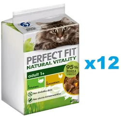 PERFECT FIT Natural Vitality Beutel 72x50 g: Vollnahrung für adulte Katzen auch nach der Kastration in Puten- und Hühnersauce