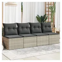 vidaXL Gartensofa mit Kissen 4-Sitzer Hellgrau Poly Rattan