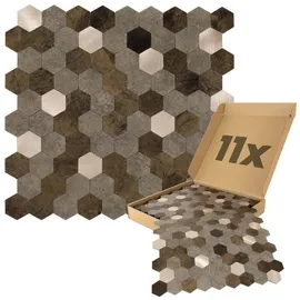 Dalsys Selbstklebende Fliesen 0,88m2 11 Stück Hexagon Braun Mix Gold