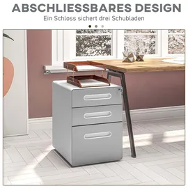 Vinsetto Rollcontainer, mobiler Aktenschrank mit 3 Schubladen, abschließbarer Büroschrank mit Hängeregistratur, Aufbewahrung, Stahl, 39 x 48 x 59 cm