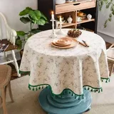 Runde Tischdecke (150 Cm Durchmesser) Mit Print In Rosa Und Blau, Tischdecke Aus Baumwolle Und Leinen Im Landhausstil, Retro-tischdecke Für Esstisch, Party Und Dekoration