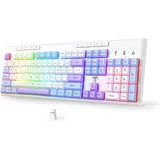 ET Kabelloses Gaming-Tastatur, Tri-Mode BT5.0/2,4 GHz/USB-C, RGB beleuchtet, Anpassbare Makrotasten, 26 Anti-Ghosting-Tasten, 4000 mAh Akku, Creme