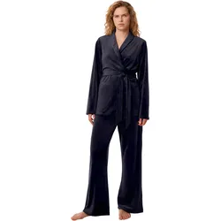Homewearhose TRIUMPH "Sensual Velour Wide Leg Trousers", Damen, Gr. 36, N-Gr, blau (dunkelblau), Samt, 95% Polyester, 5% Elasthan, unifarben, modisch, bequem knöchellang, Hosen, elegante lässige Passform