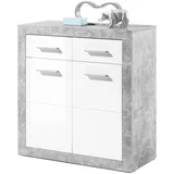 HBZ STONE Kommode mit Schubladen in Beton Optik, Weiß Hochglanz - Moderne Kommode mit viel Stauraum für Ihren Wohnbereich - 82 x 88 x 37 cm (B/H/T)