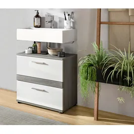VCM Waschbeckenunterschrank 2 Schubladen 40 x 55 cm Grau/Weiß hochglanz
