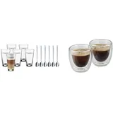 WMF Clever&More Latte Macchiato Gläser Set 12-teilig mit Löffel & Kult doppelwandige Espressotassen Glas Set 2-teilig, Gläser 80ml, Schwebeeffekt, Thermogläser, hitzebeständiges Espresso