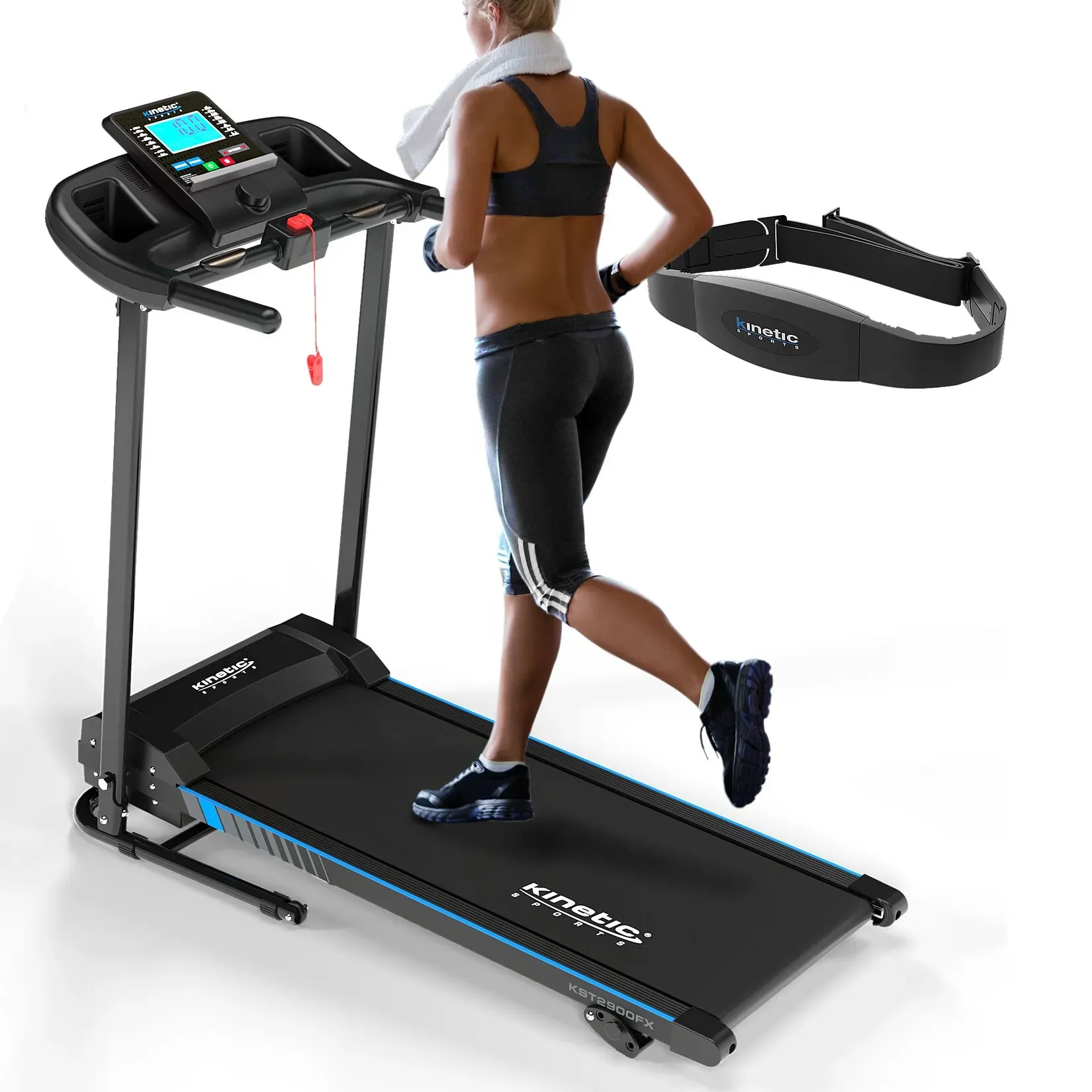 KINETIC SPORTS Laufband klappbar KST2900FX - 750 Watt leiser Elektromotor, 40 cm Breite Lauffläche, 16+1 Programme, Steigung, Geh- und Lauftraining, LCD Display, 10 km/h, bis 120 kg     inkl. Pulsgurt