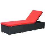 Sonnenliege mit Auflage Poly Rattan Schwarz