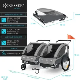 Kesser Kinderanhänger Sport-RX 2 in 1 Joggerfunktion helgrau