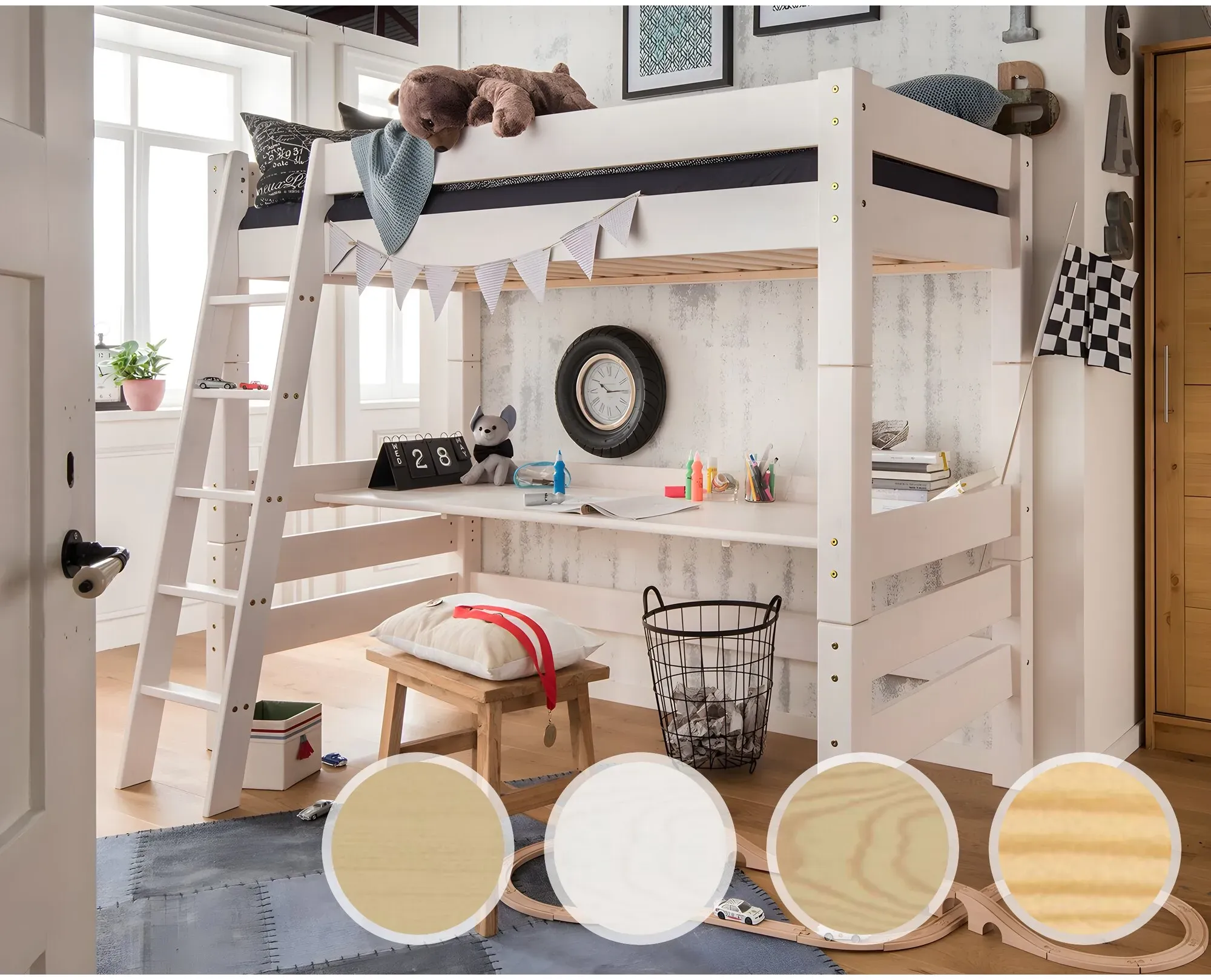 INFANSKIDS »Toby« Kinderzimmer Etagenbett Kiefer gelaugt / 90x200 cm