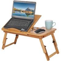 Betttablett, BettTablett Tisch, Laptoptisch Bambus Laptop Ständer 1 Stück Einstellbare Bambus Rack Regal mit Kleiner Schublade zur Verwendung auf dem Bett oder Sofa