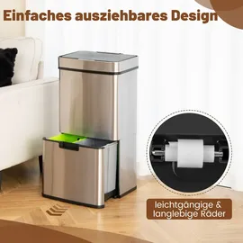 Costway Mülltonnenbox 72 L 2x11L + 3,5L + 46,5L m silber